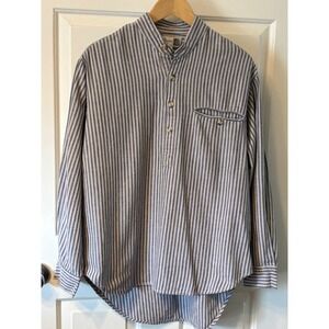My Grandfather Shirt Mens Blue Striped Band Collar Pullover Irish Classic SZ M